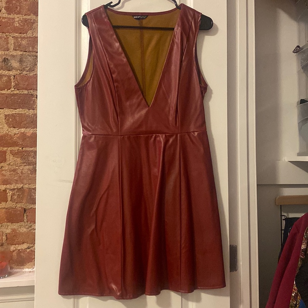Red faux leather dress